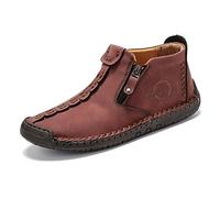 Hbaydor 2024 Italienische Handgefertigte Hochstiefel, Herren Rutschfeste Bequeme Reißverschluss Leder Freizeit Sneakers Atmungsaktive Hohe Chukka Stiefel Übergroße Schuhgröße,Rot,46