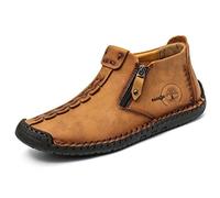 Hbaydor 2024 Italienische Handgefertigte Hochstiefel, Herren Rutschfeste Bequeme Reißverschluss Leder Freizeit Sneakers Atmungsaktive Hohe Chukka Stiefel Übergroße Schuhgröße,Braun,40