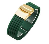 HBGRVCKS Silikon-Uhrenarmband mit Streifenmuster, Ersatzarmband aus Silikongummi, 18 mm, 20 mm, 22 mm, 24 mm, Uhrenarmband mit Faltschließe aus Edelstahl(Green-Golden-Safe,18mm)