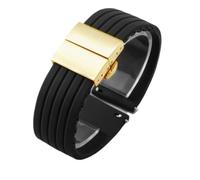 HBGRVCKS Silikon-Uhrenarmband mit Streifenmuster, Ersatzarmband aus Silikongummi, 18 mm, 20 mm, 22 mm, 24 mm, Uhrenarmband mit Faltschließe aus Edelstahl(Black-Golden-Z13,22mm)