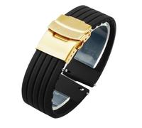 HBGRVCKS Silikon-Uhrenarmband mit Streifenmuster, Ersatzarmband aus Silikongummi, 18 mm, 20 mm, 22 mm, 24 mm, Uhrenarmband mit Faltschließe aus Edelstahl(Black-Golden-Safe,22mm)