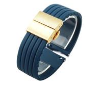 HBGRVCKS Silikon-Uhrenarmband mit Streifenmuster, Ersatzarmband aus Silikongummi, 18 mm, 20 mm, 22 mm, 24 mm, Uhrenarmband mit Faltschließe aus Edelstahl(Blue-Golden-Z13,18mm)