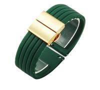 HBGRVCKS Silikon-Uhrenarmband mit Streifenmuster, Ersatzarmband aus Silikongummi, 18 mm, 20 mm, 22 mm, 24 mm, Uhrenarmband mit Faltschließe aus Edelstahl(Green-Golden-Z13,20mm)