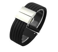 HBGRVCKS Silikon-Uhrenarmband mit Streifenmuster, Ersatzarmband aus Silikongummi, 18 mm, 20 mm, 22 mm, 24 mm, Uhrenarmband mit Faltschließe aus Edelstahl(Black-Steel-Z13,22mm)