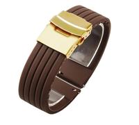 HBGRVCKS Silikon-Uhrenarmband mit Streifenmuster, Ersatzarmband aus Silikongummi, 18 mm, 20 mm, 22 mm, 24 mm, Uhrenarmband mit Faltschließe aus Edelstahl(Brown-Golden-Safe,18mm)