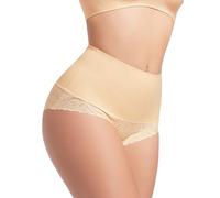 HBselect Shapewear Damen Bauchweg Unterhose, Spitze Miederhose Tanga Unterwäsche String Miederslip Figurformende Hoher Taille Miederpants Unterbauch Kontrolle Body Shaper Beige(Spitze)