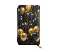 HCBPWVQA Ledergeldbörse für Damen und Herren, Clutch, Geldbeutel, großes Kreditkartenfach, Schwarz und Gold, Ballon-Geldbörsen mit Reißverschluss, Handyhalter, lange Reisebrieftasche