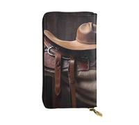 HCBPWVQA Ledergeldbörse für Damen und Herren, Clutch, Geldetui, großes Kreditkartenetui, Pferdesattel mit Cowboyhut, wilde Geldbörsen mit Reißverschluss, Handyhalter, lange Reisegeldbörse, schwarz,