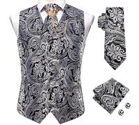 Hcclijo Blau Rot EN8 Gold Jacquard Seide Herren Weste Set Weste Krawatte Einstecktuch Manschettenknöpfe Brosche Krawattenklammer MJ3012-XZ0313 M
