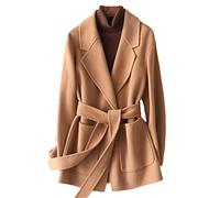 Hcclijo Herbst Winter Mantel Umlegekragen Frauen Wolljacke Gürteltasche Kaschmir Oberbekleidung Camel XS