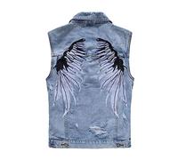 Hcclijo Zerrissene Jeanswesten Für Herren Mit Flügelstickerei Hi Street Distressed Denim Ärmellose Jacke Weste Blue 3XL