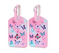 HCSSZ 2 Stück Gepäckanhänger,Kofferanhänger Mit Adressschild,Wasserdichte PU Leder Luggage Tag Personalized ID Etiketten,Schnelle Identifikation Koffer (Schmetterling)