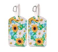 HCSSZ 2 Stück Gepäckanhänger,Kofferanhänger Mit Adressschild,Wasserdichte PU Leder Luggage Tag Personalized ID Etiketten,Schnelle Identifikation Koffer (Sonnenblume)
