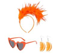HDGSAFD 1 Federstirnband, 1 Paar Orangefarbener Ohrringe Und 1 Stück Herzgläser, Frauenzubehör, Party -Kleidungszubehör, Stilvolle Persönlichkeitszubehör.