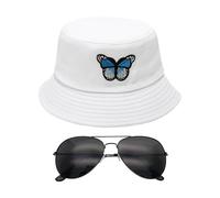 HDGSAFD 1 Stück Sonnenhut, 1 Stück Sonnenbrille, Damen Angelhut, Schmetterlingsmuster Sonnenhut, Damen Faltbarer Hut, Damen Strandhut