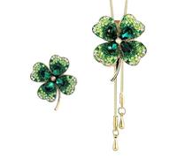 HDGSAFD 1 Stück Vier-Blatt-Klee-Brosche Und 1 Stück Vier-Blatt-Klee-Halskette, Mit Diamanten Besetzter Schmuck, Eleer Und Einfacher Schmuck, Glänzender Schmuck.