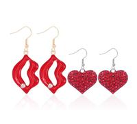HDGSAFD 2 Paar Rote Ohrringe, Herzförmige Lippenheizohrringe, Modische Strassohrringe, Einfache Und Personalisierte Ohrringe Für Frauen, Romantische Kleine Geschenke.