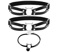 HDGSAFD 2 Stück Erstrümpfe, 1 Stück Gothic-Halsband, Gothic-Beinring, Personalisierte Einfache Halskette, Beinsockenhalter, Tanzparty-Zubehör, Verstellbarer Oberschenkelring (Schwarz).