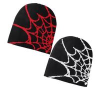 HDGSAFD 2 Stück Mützen Mit Spinnennetz-Aufdruck, Modische Und Personalisierte Mützen, Warme Strickmützen, Elastische Und Weiche Strickmützen