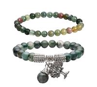 HDGSAFD 2 Stück Perlenarmbänder, Lebensbaum-Anhänger-Armbänder, Perlenarmbänder Für Frauen, Stretch-Steinperlen-Armbänder, Modische Armbänder