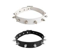 HDGSAFD 2 Stück Pu-Erhalsbänder, Nietenhalsbänder, Modehalsbänder, Punk-Stil-Accessoires, Bekleidungszubehör (Schwarz, Weiß)