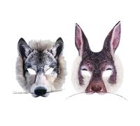HDGSAFD 2 Stücke Tiermaske, Kaninchen-Wolfsmaske, Kreative Persönlichkeit Halber Face-Maske, Rollenspiele, Lustige Augenmaske, Maskerade-Maskendekoration.