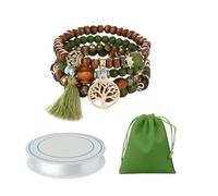 HDGSAFD 4 Stück Holzperlenarmbänder, 1 Rolle Perlenseil, 1 Stück Aufbewahrungstasche, Armband Im Böhmischen Ethno-Stil Mit Quastenarmband, Stretcharmband Aus Holzperlen, Schmuckgeschenk