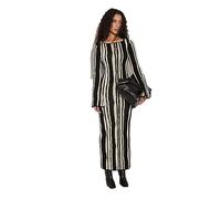 Hdhdeueh Schwarz-Weißes Vertikal Gestreiftes Gestricktes Maxikleid Für Damen Mit Langen Ärmeln, Figurbetonte Kleider c L