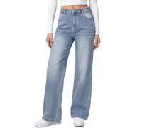 HDLTE Damen Baggy Jeans mit Rissen, weites Bein, hohe Taille, Blau, X-Klein