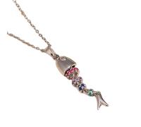 HDOYTXXM Bewegliche Fisch Anhänger Halskette mit mehrfarbigem Finish Trendige, längenverstellbare Halskette für legere, formelle Anlässe Farbenfroher Swing Fisch Schmuck