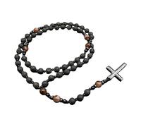HDOYTXXM Herren Schwarz Brauner Perlen Halskette Mit Robusten Kreuzen Charmieren Religiöses Symbol Unisex Spirituelle Halskette Herren Schmuck Mit Silbernen Abstandshaltern