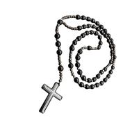 HDOYTXXM Herren Schwarz Brauner Perlen Halskette Mit Robusten Kreuzen Charmieren Religiöses Symbol Unisex Spirituelle Halskette Herren Schmuck Mit Silbernen Abstandshaltern