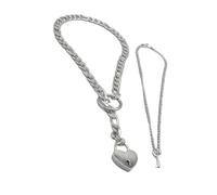 HDOYTXXM Von 2 Halsketten Punk Rock Stil, herzförmiges Schloss und Schlüssel, kubanische Kette, Schmuck, verstellbare Halskette, Accessoire, kubanische Kette