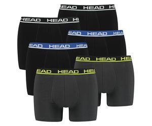 HEAD Herren Boxershort, 6er Pack - Basic, Baumwoll Stretch, einfarbig Schwarz/Schwarz/Blau/Anthrazit/Gelb / M M Mehrfarbig