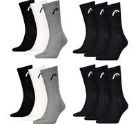 HEAD Herren Damen Sportsocken Crew Style im 12er Pack (39-42, Schwarz/Schwarz/Weiß/Grau)