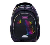 HEAD Rucksack Golden Effect Rainbow Kitty, 39x28x15cm, Schwarz mit Regenbogen Muster, für Mädchen, Klasse 1-3, Polyester, 20L, Steif, 3 Fächer, Schultasche
