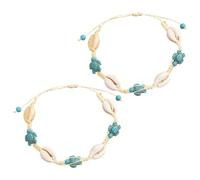 HEALEEP 2 Stück Boho Fußkettchen Natürlichen Muscheln und Schildkrötenanhänger Handgefertigtes Verstellbares Armband Maritimer Schmuck für Damen für Strand Hawaii und Urlaub