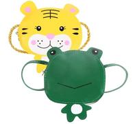 HEALEEP 2 Stück Mädchen Umhängetaschen Pu Leder Cartoon 3D Frosch Und Tiger Münztaschen Mit Metallreißverschluss Für Kinder Alltag