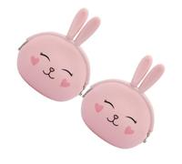 HEALEEP 2 Stück Pack Rosa Silikon Wechselgeldtasche mit Niedlichem Hasenmotiv Kleine Geldbörse für Mädchen Tragbare Schlüsseltasche Praktisch und Leicht zu Tragen