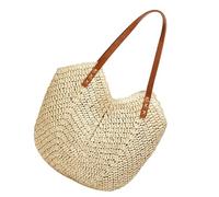 HEALEEP Strandtasche Damen Handgefertigt Geflochtene Strohtasche Schultertasche Leicht Sommer Strand Shopper Beige Vielseitig Für Alltag Urlaub Strand