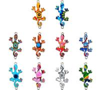 Healeved 10 Stück UV Gedruckte Gecko Anhänger aus Metall 35X22cm Ebene Charme mit Öse für Selbstgemacht Schmuck Schlüsselanhänger und Ohrringe Bunte Bastelaccessoires