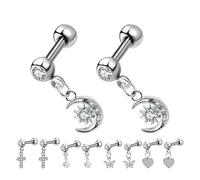 Healeved 10-teiliges Set Ohrstecker aus Edelstahl für Knorpelpiercings - Kleiner Ohrschmuck mit Kreuz-, Mond-, Sternen-, Schmetterlings- und Herzform für Partys, Events und empfindliche Ohren