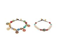 Healeved 2 Stück Ethno Perlenarmbänder Damen Naturstein Vintage Retro Schmuck Handgefertigt Bunt für Festliche Anlässe und Alltag