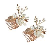 Healeved 2 Stück Perlen Haarkamm Clip mit Floralen Strass und Kristalldetails Goldfarbene Braut Haarschmuck Accessoires für Damen und Brautjungfern Eleganter Schmuck für Hochzeit und