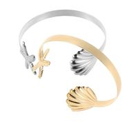 Healeved 2 Stück Verstellbare Metallarmbänder mit Muschel Seestern Offene Damen Manschetten Tropischer Boho Schmuck für Sommer Strandparty
