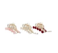 Healeved 3 Stück 3 Stück-pack Rutschfeste Haarspangen mit Schleife und Blumenmuster Haarklammern mit Strasssteinen Rosa Weiß Rot Modische Quasten Haarschmuck für Damen und Mädchen