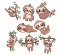 Healeved 8 Stück Bestickte Faultier Aufnäher zum Aufbügeln und Nähen Stoffapplikationen für Kleidung Taschen Hüte Selbstgemacht Textil Reparaturflicken Waschbar Vielseitig Einsetzbar