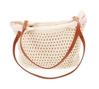 Healeved Gehäkelte Schultertasche, große weiße Baumwolltasche mit Reißverschluss, lässige Strandtasche für Damen, geräumig für Urlaub