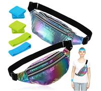 Healeved Holografische Bauchtasche Damen Retro Gürteltasche mit Stirnbändern und Armbändern Verstellbare Umhängetasche Oxford Stoff Große Kapazität für Reisen und Freizeit