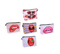 Healeved Kosmetiktaschen 5 Stück Damen Make up Tasche Mit Rotem Lippenstift Druck Reise Organizer Kulturbeutel Polyestermaterial Kompakt Für Alltag Und Business